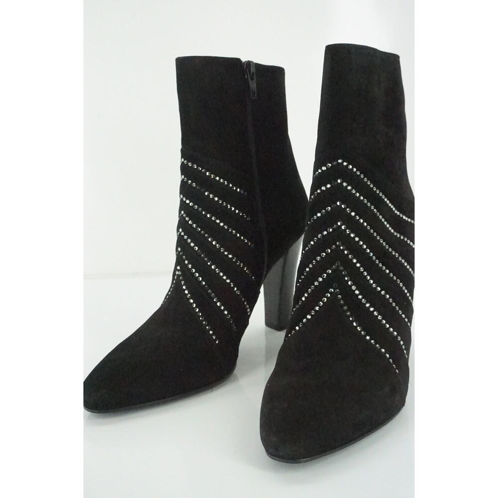Saint Laurent Paris Lily Black Suede Crystal Ankle Boots - Picture 6 of 12